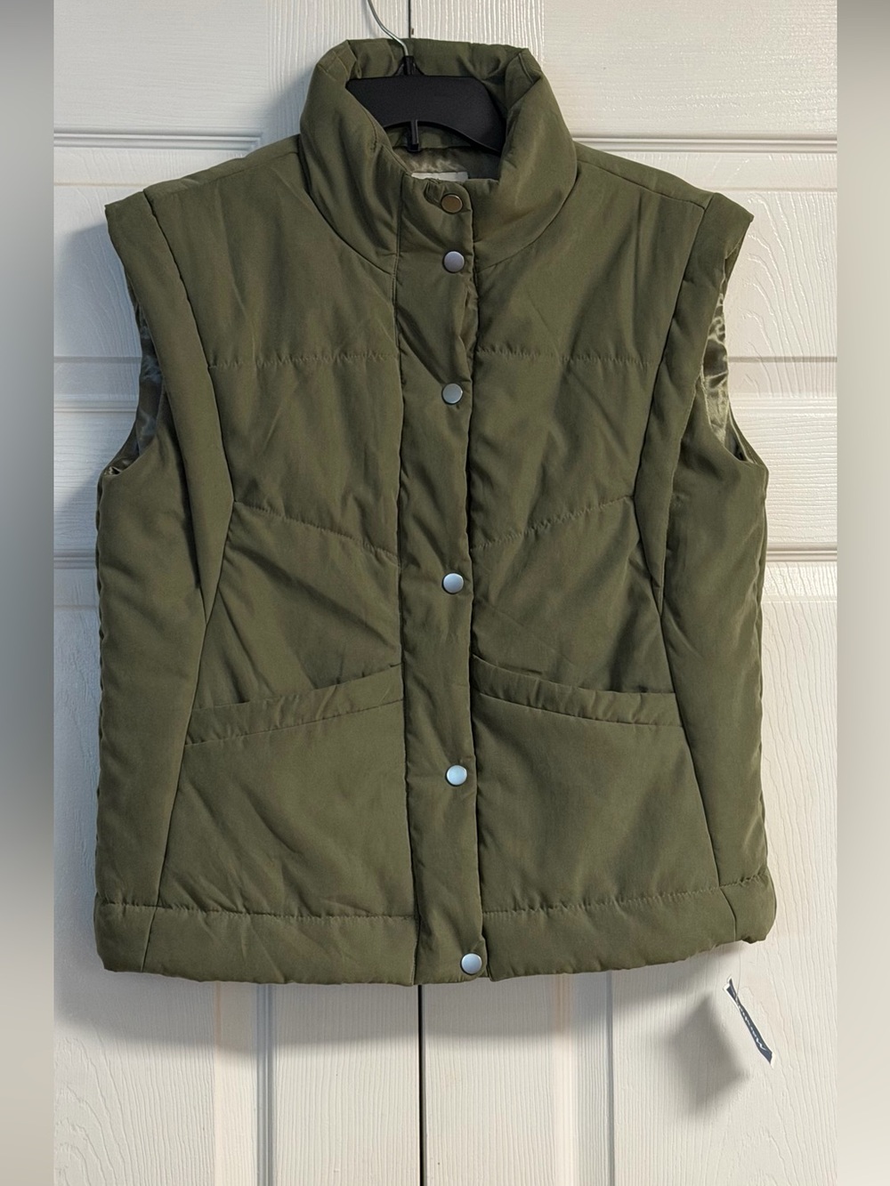 Olive Quilted Snap-Button Vest